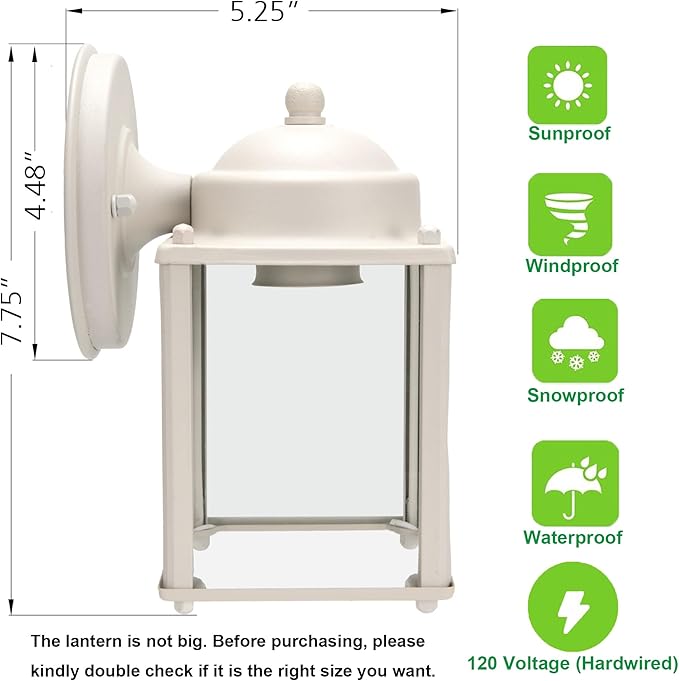 LIT-PaTH Outdoor Wall Lantern, Wall Sconce as Porch Lighting Fixture, E26 Medium Base, Aluminum Housing Plus Glass, Bulbs NOT Included, 2-Pack, White Finish