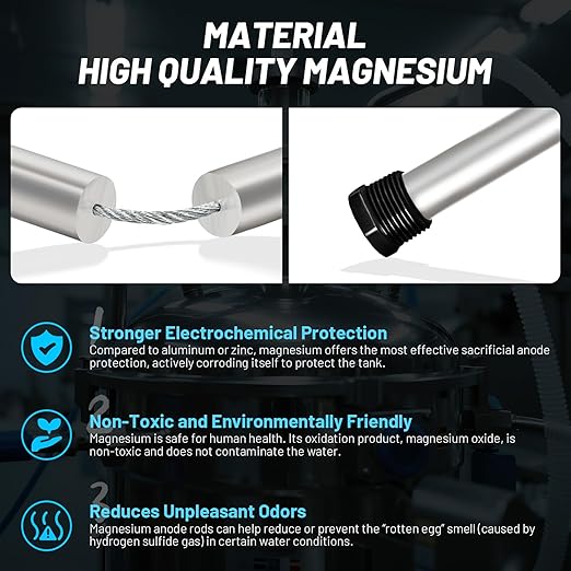 Magnesium Flexible Water Heater Anode Rod- Magnesium Anode Rod for Rheem, Reliance, Richmond, Kenmore, GE, 44 Inch Long, 0.8 Inch Diameter, 3/4 Npt Thread, 1-1/16 Inch Hex Socket Tool and Teflon Tape