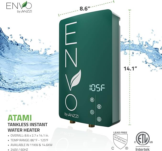 ANZZI Envo ANZZI Electric Tankless Water Heater 11 kW at 240 Volts, Small Enough to Install Anywhere - For for kitchen or bath faucet and shower (WH-AZ011-M2)
