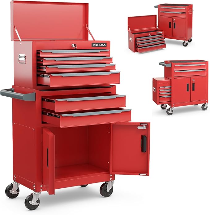 Goplus Tool Chest, 6 Drawers Extra Large Rolling Too Storage Cabinet with 4” Universal Lockable Wheels, Auto Lock, Protective Liner, 2-in-1 Heavy Duty Tool Box for Garage, Workshop