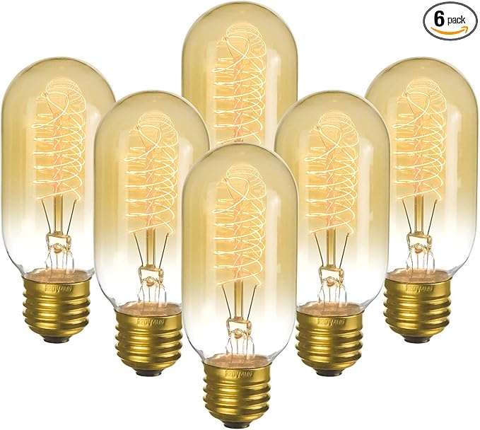 Jslinter Incandescent Light Bulbs 40 Watt Dimmable Bulbs 6 Pack, 2300K T45 Soft Light Bulbs Warm Light, 110v E26 Eecorative Light Bulb, Vintage 190LM Edison Bulb for Bedrooms, Living Rooms