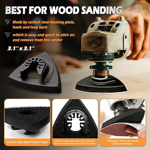 104Pcs Oscillating Tool Detail Sanding Pads Kit 2Pcs Triangle Sanding Pads and 2Pcs Finger Sanding Pad 100Pcs Multitool Sandpaper Grit Fit for Finishing Wood Sanding Plaster