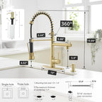 AIMADI Gold Kitchen Faucet with Soap Dispenser,Commercial Single Handle Pull Down Kitchen Faucets with Sprayer,Brushed Gold
