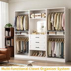 Unikito 75" Modular Closet Organizer System with Mirror & Drawers, 3-in-1 Freestanding Wardrobe Tower with Adjustable Shelves & Hanging Rods, Heavy-Duty Bedroom Storage for Walk-in Closets, White