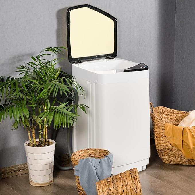 Waterjoy Portable Washing Machines, 7.7 lbs Load Capacity Portable Washer and Dryer Combo with Built-in Barrel Light & LED Display for Household and Apartment （Yellow）