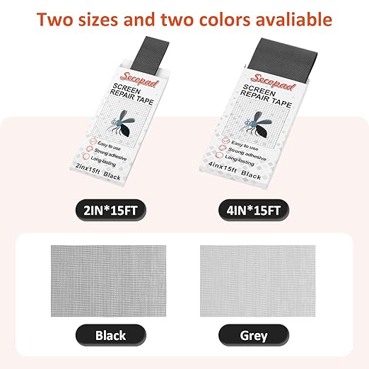 Grey Screen Repair Tape, 2" X 180" (15FT) Window Screen Door Repair Kit, Strong Adhesive Fiberglass Patch Tape Mesh
