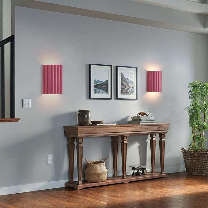Pink Gypsum Modern LED Wall Sconces Wall Lighting Set of 2, Indoor Hardwired Walls Mount Light Fixtures Up Down Lamp for Hallway Bedroom Living Room Dining Room【Bulbs Included】