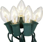 SUNSGNE 25 Pack C7 Clear Replacement Bulbs Christmas Light Bulbs, Outdoor Patio String Light Bulbs, C7 Night Light Replacement Bulbs, E12/C7 Candelabra Base, 5 Watt- Clear