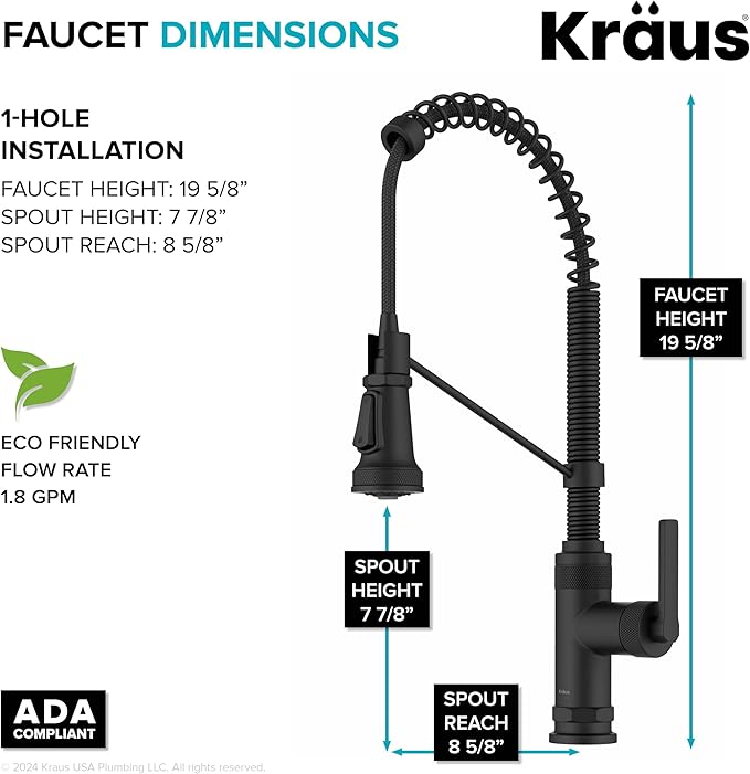 KRAUS Allyn Commercial Style 2-Function Single Handle Pull Down Kitchen Faucet in Matte Black, KPF-4110MB