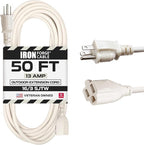 Iron Forge Cable Weatherproof 50 Ft Outdoor Extension Cord - 16/3 SJTW Heavy Duty Beige Extension Cord 3 Prong - 13 Amp Exterior Power Cable