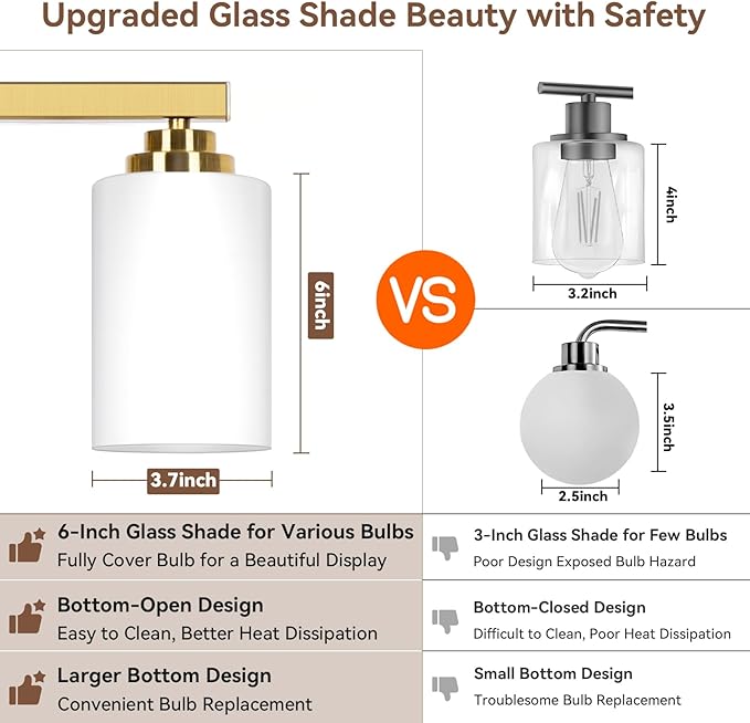 4-Light Bathroom Light Fixtures, 27" Modern Vanity Lights Over Mirror with Milky White Glass Shade, Gold Wall Sconce, Classic Wall Light Fixture for Mirror Living Room Cabinet Bedroom Porch Kitchen