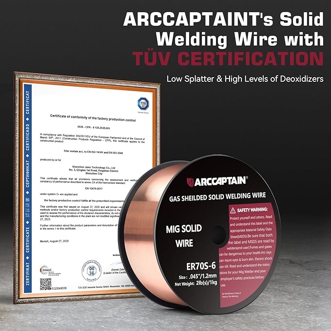 ARCCAPTAIN MIG Welding Wire, MIG Wire ER70S-6 2Lbs Gas Solid Carbon Steel Low Splatter MIG Welding Wire Compatible With Lincoln Miller Forney Harbor Welder (0.045" 2Lb)