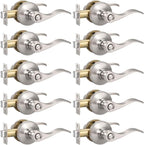 Knobonly 10 Pack Satin Nickel Privacy Door Levers Interior Door Handles for Bedroom and Bathroom Door Knobs Keyless Privacy Door Handles with Lock, Zinc Alloy Reversible for Right/Left