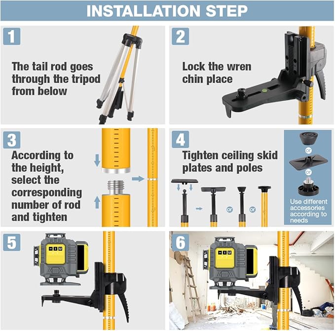 Telescoping Laser Level Pole with Tripod, 13.8Ft./4.2M with 1/4-Inch by 20-Inch Laser Mount for Rotary and Line Laser Level, 5/8"-11 Adapter Nut Included