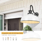 Outdoor Gooseneck Barn Lights, 16 Inch Dome Outdoor Wall Sconce Farmhouse Exterior Wall Mount Light Vintage Wall Lighting Fixture Industrial Lantern for Porch, Entryway, Garage, RZ007L-2 WH