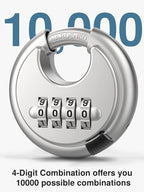 Puroma Combination Lock, Stainless Steel Disc Padlock with Hardened Steel Shackle, Keyless Heavy Duty Combo Lock for Outdoor Sheds Fence, Gate Hasps, Storage Unit, School Gym Locker (1 Pack, ‎Silver)