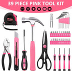 SenHodyu Pink Tool Set for Women-40 Piece General Household Hand Tool Box with Plastic Toolbox Storage Case Tool Kit (Pink)