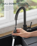 FORIOUS Kitchen Faucets with Pull Down Sprayer, Oil Rubber Brown, High Arc Single Handle Classic Stainless Steel Sink Faucet 1 or 3 Hole, Suitable for Farmhouse Camper Laundry Rv Bar
