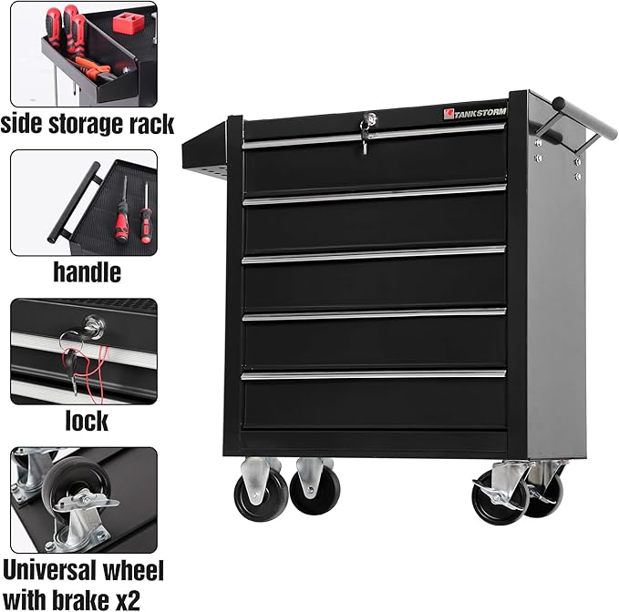 Tool Chest Heavy Duty Cart Steel Rolling Tool Box 5 Drawer Cart (TZ35-BK)