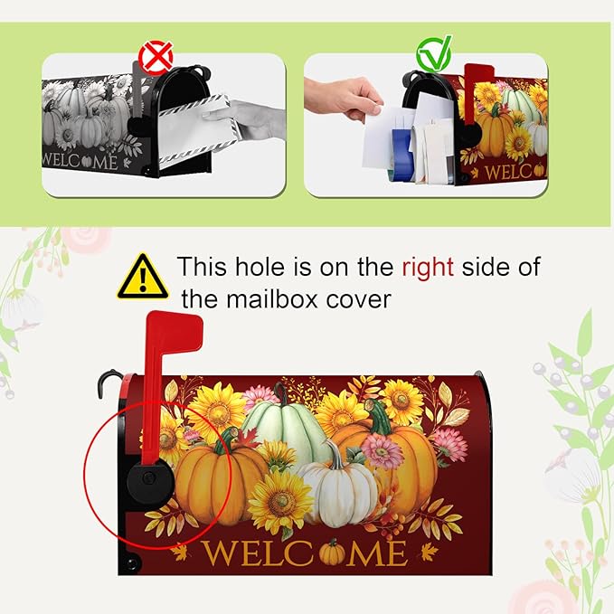 Fall Pumpkin Mailbox Cover Magnetic Autumn Sunflower Maple Leaves Mailbox Cover Standard Size 21 x 18 Inch Thanksgiving Welcome Post Box Covers Wraps Home Garden Decor for Outdoor