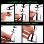 Faucet Sprayer Attachment with 2 Ball Joint, Big Angle Swivel Kitchen Sink Faucet Head Replacement, 4 Spray Models, 55/64-27UNS Famale Thread, Male Thread Adapter Included, Polished Chrome