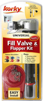 Korky 818MP QuietFILL® Platinum Universal Toilet Fill Valve & 2" Toilet Flapper Kit, Silver