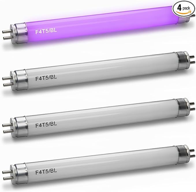 OHLECTRIC F4T5/BL Linear Fluorescent Tube 6-Inch (4-Pack) T5 4W Straight Black Light Linear Bulbs, High Output Glow Effect Party Bulb, G5 Base
