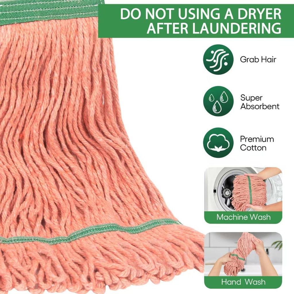 Matthew Cleaning Heavy Duty Mop Head Commercial Replacement for General and Floor Cleaning , Wet Industrial Blue Cotton Looped End String Head Refill (Pack of 6) Orange