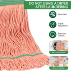 Matthew Cleaning Heavy Duty Mop Head Commercial Replacement for General and Floor Cleaning , Wet Industrial Blue Cotton Looped End String Head Refill (Pack of 6) Orange