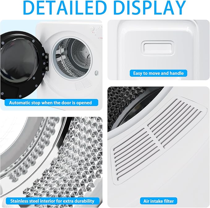 1.6 Cu.Ft Portable Clothes Dryer, 800W Fast Drying Front Load Laundry Dryer with 5 Mode, Mini Electric Clothing Dryer with Stainless Steel Tub, Compact Machine for Apartment, Home, Dorm