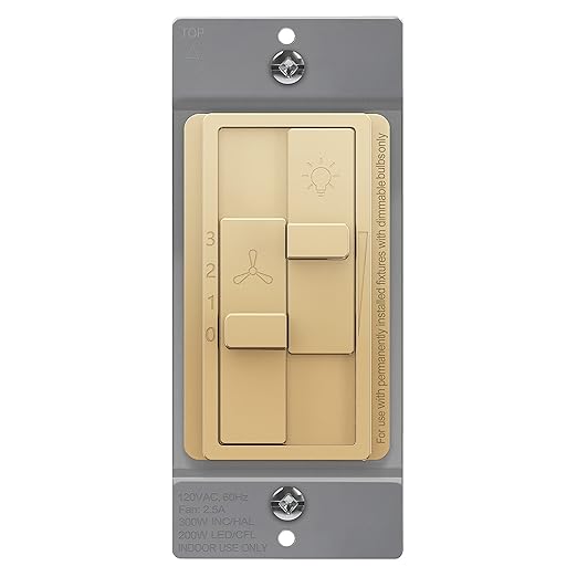 TOPGREENER Kalide Combo Dimmer Switch with 3-Speed Fan Control, Light and Fan Combination Switch, Single Pole, 2.5A, 200W LED/CFL, Neutral Wire Not Required, TGDSFS3-GD,Gold