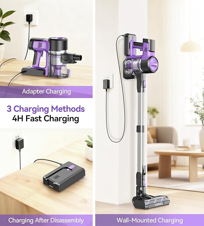 S10 Cordless Vacuum Cleaner, 55Kpa 60mins Lightweight Stick Vacuum with Powerful Suction for Home, Rechargeable, Self-Standing, Handheld Vacuum Cleaners for Hardwood Floors, Carpets, Pet Hair