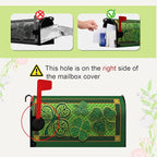 St. Patrick's Day Mailbox Cover - Magnetic, Standard Size, Green Shamrocks & Four Leaf Clover, Waterproof, 21x18 Inch