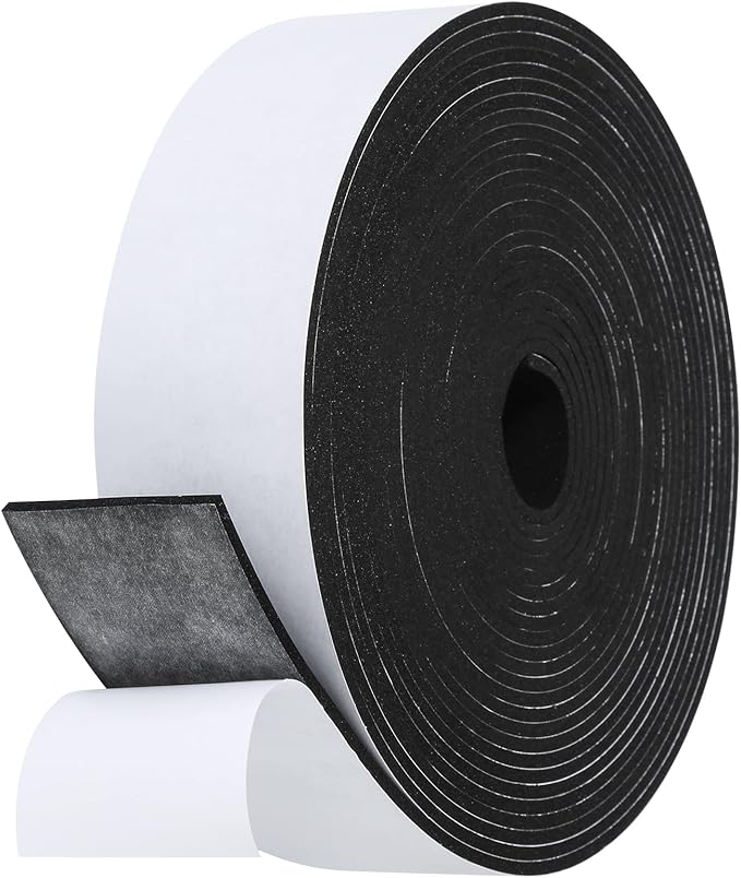 Weather Stripping Door Seal Strip- 2 Inch X 1/8 Inch X 26Feet, Strong Adhesive, Lightproof, Soundproof, Weatherproof Foam Tape Insulation for Sliding Door, Front Door Frame, Windows- Black