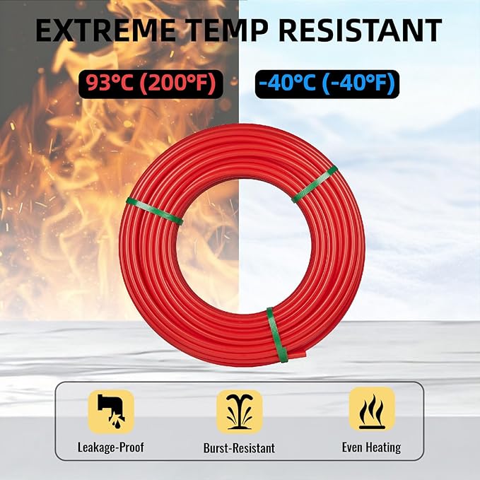 1/2 Inch-100 ft Foskan Red PEX-B Pipe,Water Tubing with a Pipe Cutter,24 Pcs 1/2" Pex Crimp Brass Fittings & 50 Pcs Clamp rings