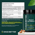 Once Better™️ Stress & Gut Support Supplement – Ashwagandha KSM-66®, L-Theanine, Magnesium Glycinate, Probiotics & Inulin for Digestive Health & Stress Relief – 60 Capsules - Men & Women