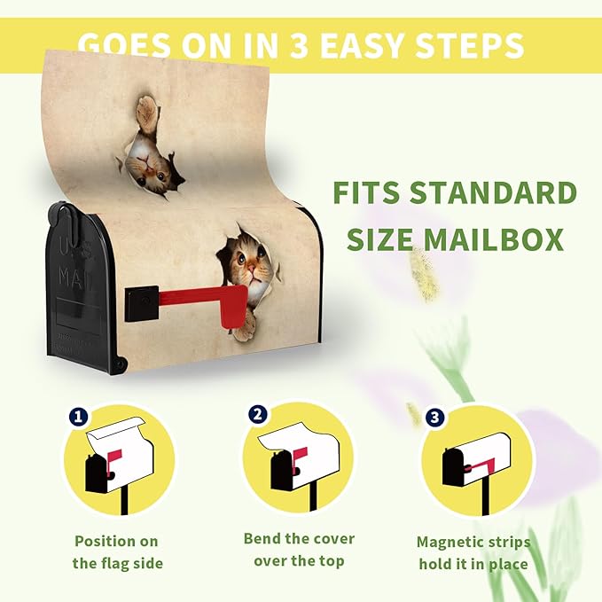 Cat Magnetic Mailbox Cover Large Size Cute Kitty Decorative Mailbox Wraps Post Box Cover Oversized for Garden Yard 21 * 25.5 Inch