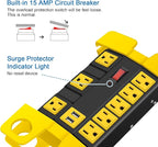 Heavy Duty Power Strip with USB, Workshop 8 Outlet Surge Protector 2700 Joules, Industrial Metal 15Amp Power Strip, 10 FT Extension Cord and Wide Spaced Black.