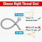 SUNGATOR 12'' Toilet Water Supply Line, 7/8" Ballcock x 3/8" Compression Toilet Hose Connector, 12 Inch Braided Stainless Steel Water Supply Line with 1 Wrench and Sealing Tape (2 Pack)