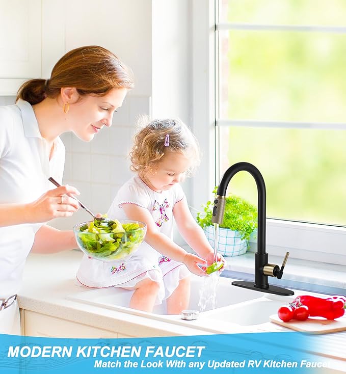 Black and Gold Kitchen Faucet- High Arc Single Handle Stainless Steel Sink Faucet with Pull Down Sprayer- 3 Spray Mode, 1.8 GPM High Flow fit for 1/3 Hole with 10" Deck Plate