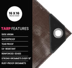 PROTARP Extreme Heavy Duty 22 Mil Tarp Cover, Waterproof, UV Resistant, Rip and Tear Proof, Poly Tarpaulin with Reinforced Edges for Roof, Camping, Patio, Pool, Boat. (Brown/Black 100′ X 100′)