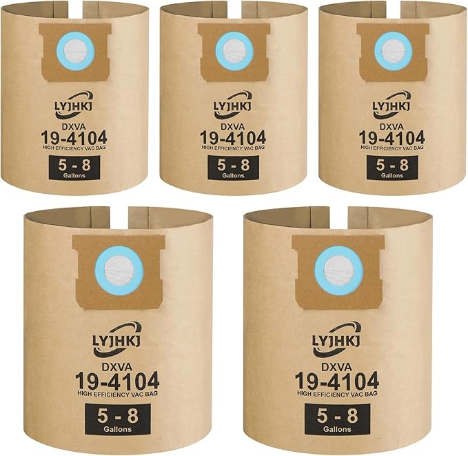 5 Pack DXVA19-4104 Vacuum Bags for DEWALT 5 to 8 Gallon Wet/Dry Vacuum, Disposable Shop Vac Bags, Dust Collection Bag Replacement