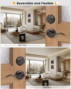 Gobrico 4 Sets Front Entry Door Levers and Single Cylinder Deadbolt Combination Locksets, Oil Rubbed Bronze Keyed Alike Exterior Door Handleset with Deadbolts in Wave Style