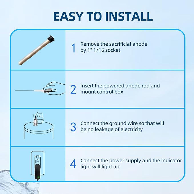 Powered Anode Rod for Hot Water Heater, Hex-Head Style Electrical Anode Rod for 40-120 Gallon Tank, Eliminates Rotten Egg Smell,Anti-Rust and Corrosion