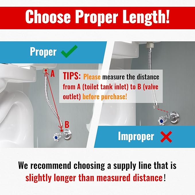 SUNGATOR 16'' Toilet Water Supply Line, 7/8" Ballcock x 3/8" Compression Toilet Hose Connector, 16 Inch Braided Stainless Steel Water Supply Line with 1 Wrench and Sealing Tape(2 Pack)