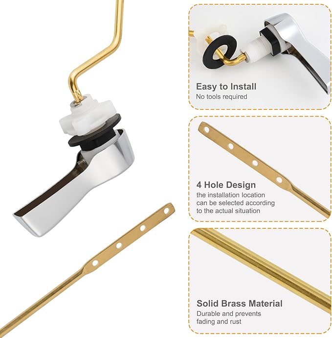 Hibbent 2 Pack Universal Side Mount Toilet Handle Angle-Mount Adjustable Trip Lever Tank Flush Lever Replacement Handle with 2 Pieces Stainless Steel Flapper Chains for Most Side Mount Toilets-Chrome