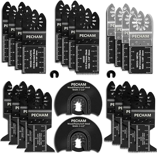 PECHAM 24PCS Universal Wood Metal Oscillating Multitool Quick Release Saw Blades Fit Porter Cable Black & Decker Rockwell Ridgid Ryobi Milwaukee Chicago Craftsman