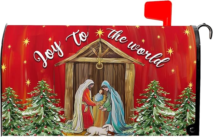 Kawani Christmas Magnetic Mailbox Cover - Merry Christmas Joy to The World - Standard Size 21x18 Inch Winter Holiday Xmas Decorative Post Letter Box Cover for Garden Yard Decor