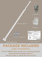 Greatim GT-DB003 Sliding Door Security Lock Bar Adjustable, Child Proof Safety Door Lock Bar, Fits Most Sliding Glass Doors, Bar Lock for Glass Door, Door/Windows Bar Lock Adjustable (25.75"- 47.5")