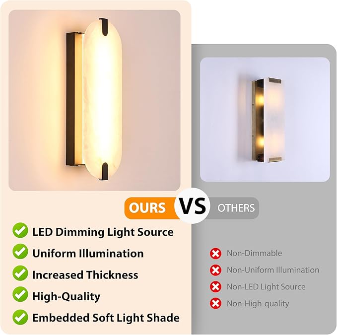 ZEROUNO 14.2 inch Alabaster Wall Sconces, Natural Marble Wall lamp,Dimmable Alabaster Wall Light Fixtures for Stairs Bathroom Living Room Bedroom or Vanity,Hallway